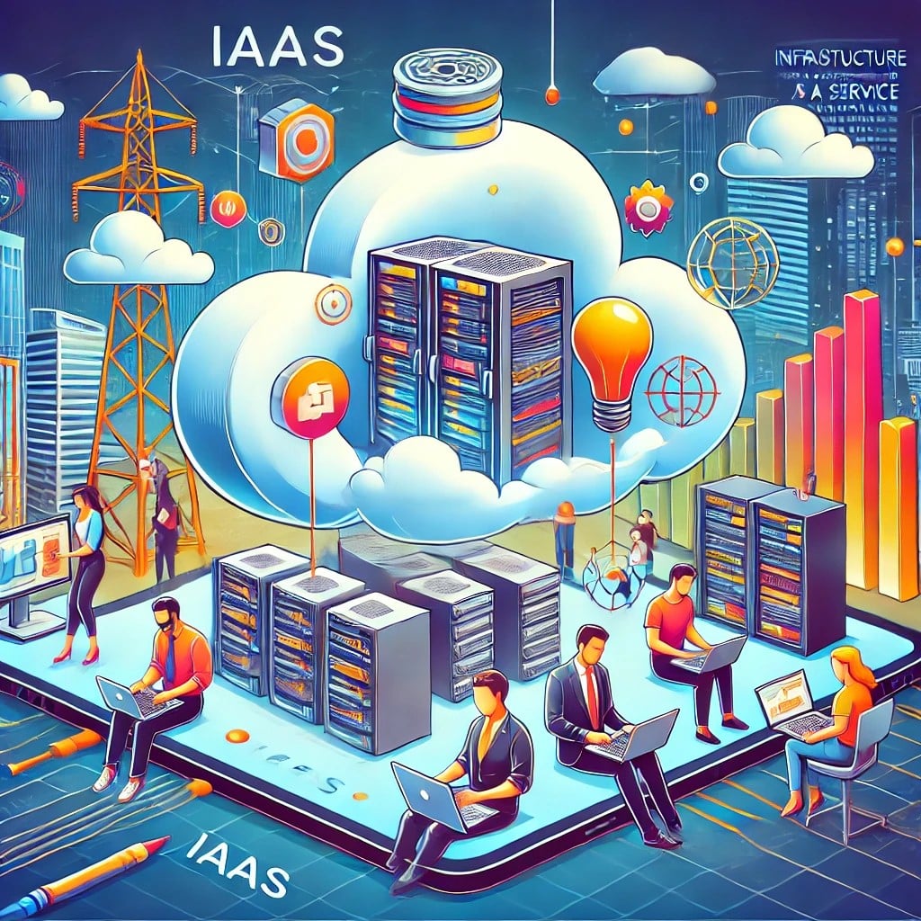 DALL·E 2024 09 03 09.07.07 An illustration depicting the concept of 'Infrastructure as a Service' (IaaS) for a social media post. The image shows a cloud with digital infrastruc