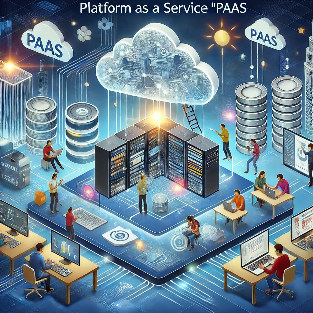 DALL·E 2024 09 16 08.49.57 An illustration showcasing the concept of 'Platform as a Service' (PaaS) for a social media post. The image features a cloud platform with various lay (1)