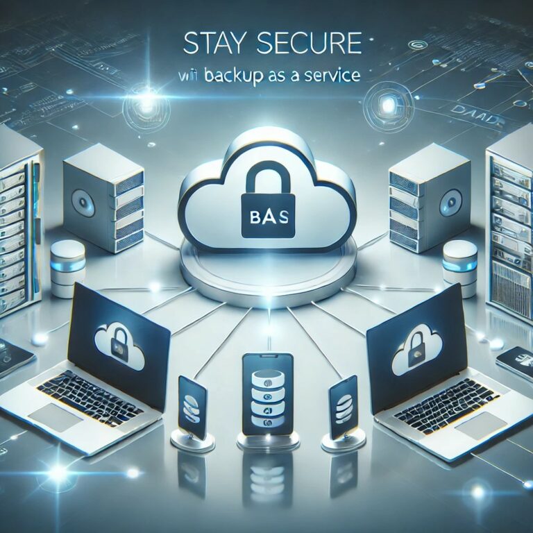 DALL·E 2024 10 14 10.54.52 A modern and sleek image for a social media post promoting Backup as a Service (BaaS). The image features a secure cloud storage icon surrounded by in