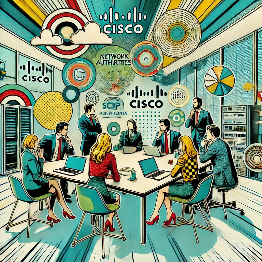DALL·E 2024 10 24 10.28.24 A pop art style business setting with a vibrant team of professionals collaborating around a conference table. The scene features abstract designs, bo